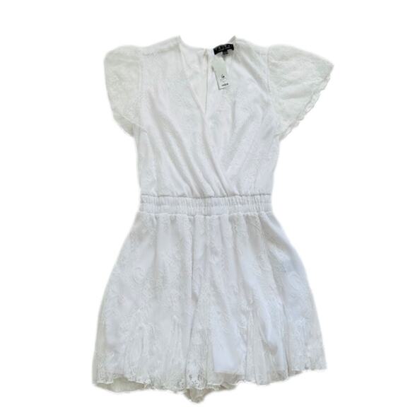 Trixxi Romper White Lace V-Neck Short Sleeve Lined Romper Size Small NEW - Picture 9 of 12